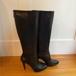 Sleek Black Leather Heeled Boots Banana Republic